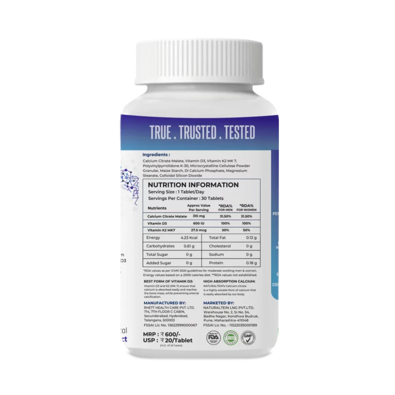 Calcium Citrate with Vitamin D3+K2 (MK7) - Image 2