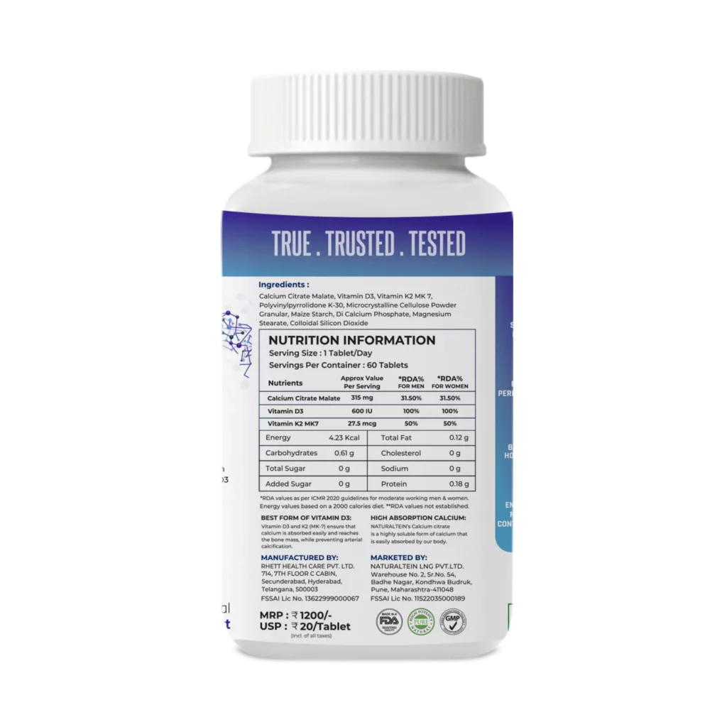 Calcium Citrate with Vitamin D3+K2 (MK7) - Image 4
