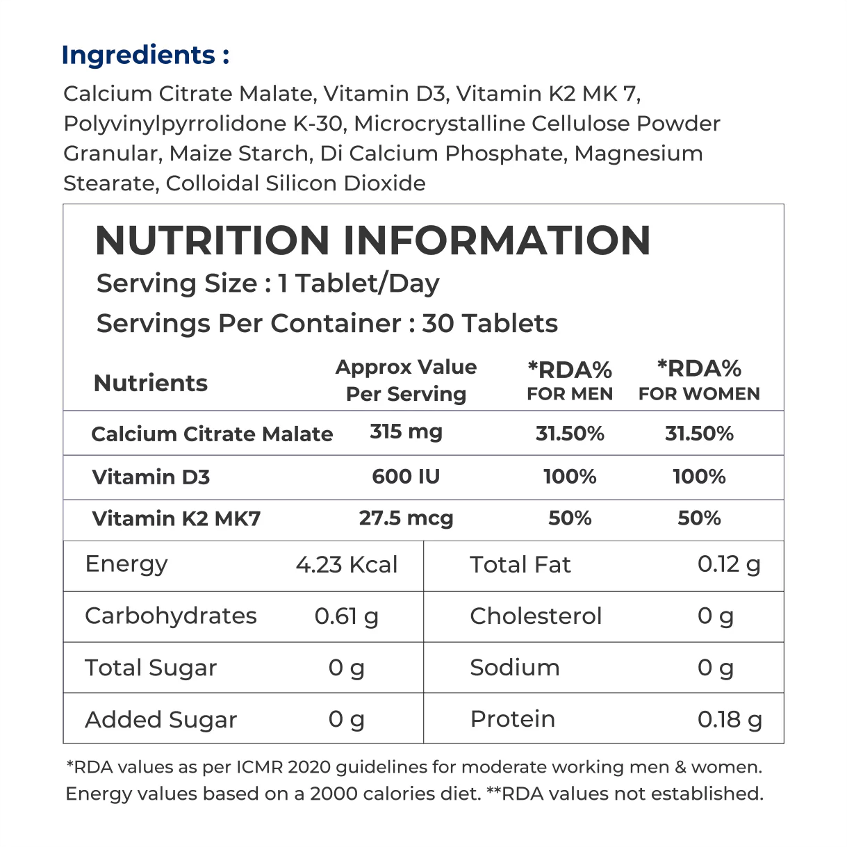 Calcium Citrate with Vitamin D3+K2 (MK7) - Image 6